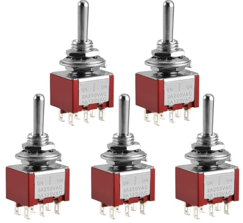 Heschen Miniatur Kippschalter MTS-203 ON-OFF-ON DPDT 6 Pin, 2A 250V 6A 125V, 5 Stück