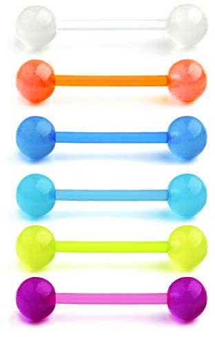 vcmart 6stk Zungenpiercing Barbell Set Leuchten im Dunkeln Flexibel Kunststoff Piercing Zunge Schmuck 12/14/16/18mm Stab