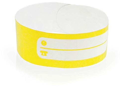 Sets mit 100 Tyvek Papier armbändern mit Schreibzone für Kinder und ältere Menschen. Beständiger, nicht übertragbarer und wasserdichter Klebeverschluss. (Gelb)