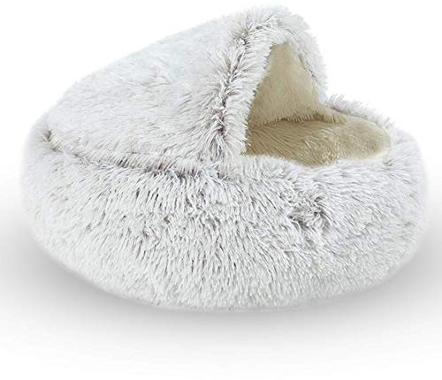 Queta Cuccia per Gatti Cani, 2 in 1 Lettino Morbido per Gatti Cani in Soffice Lanugine, Morbido in Uso Aperto e Caldo in Uso Semichiuso per Piccoli Animali Comestici, 40 x 40 cm