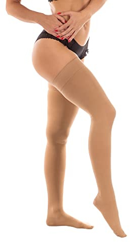 RIEMTEX Kompressionsstrümpfe Klasse 2 CCL2 für Damen und Herren Stützstrümpfe mit geschlossener Spitze schwarz oder beige Classic 7231 (Größe 5, Beige)