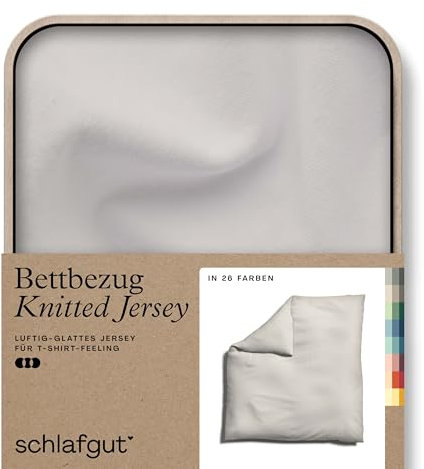 schlafgut Knitted Jersey Bettwäsche 240x220cm Bettdecke Bezug einzeln, Sand Light Uni, weich und faltenfrei mit Elasthan