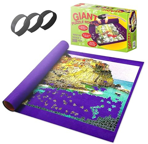 The Magic Toy Shop Large Roll Up Jigsaw Puzzle Mat Roll, 3000 Pieces, Purple – Acrylic Felt Surface, Includes Tube & 3 Straps – Secure Puzzle Storage, Space-Saving, Portable, Ideal for Jigsaw Lovers