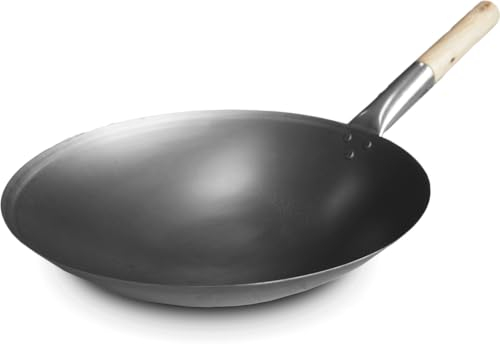 Profesional - Sartén Wok grande de Ø40 cm - XXL - Hierro Wokpan - Sartén wok japonesa - Sartén wok de acero inoxidable - Sartén wok con asa - Wokpan de fondo redondo - Wokpan hierro fundido - Wokpan