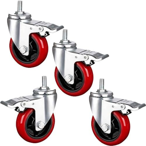 ZYBOWAYL 4 Stück Industrie Möbelrollen mit M12 Gewinde 360 Grad Lenkrollen PU Schwenkrollen mit Bremse Silent Strandkorbrollen Tragfähigkeit 450kg (Color : With Brake, Size : 3inch)