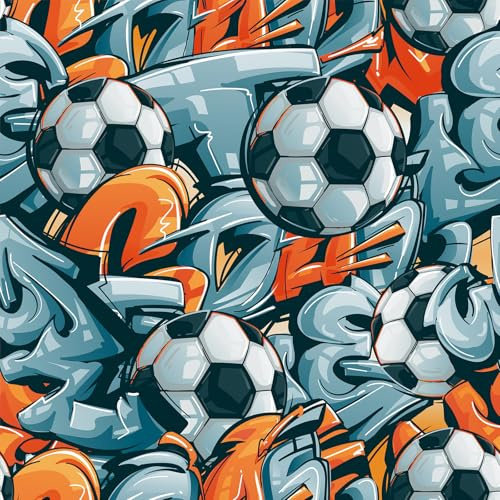 CHDITB Sports Soccer Wallpaper Gray & Orange,Football Wallpaper for Boys Room Self Adhesive (44x300cm) Football Bedroom Sticers Accessories,Sports Wall Paper for Kids Bedroom Playroom