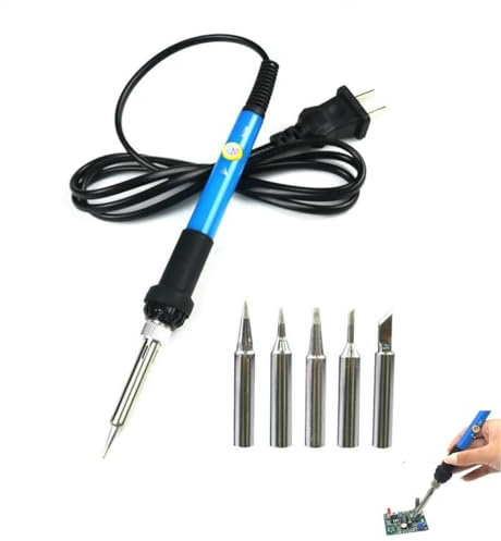 Soldador de Estaño,Soldadores de Estaño,60W Kit 5 en 1 Soldador Profesional,Soldador de Temperatura Ajustable,Kit de Reparación Pequeño de Soldadura,con Ajustable 200-450 ℃,Con 5 puntas de Soldador