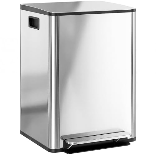 HOMCOM Pattumiera Differenziata 2 Scomparti 20L da Cucina a Pedale, Cestino Spazzatura con Coperchio a Chiusura Silenziosa in Acciaio Inox e PP, 41.8x36.7x58 cm, Argento