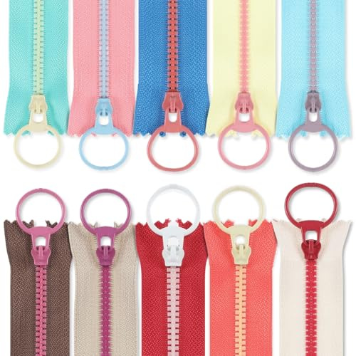 Xinjoduz 20 PCS 15cm Colorful Nylon Resins Zippers, Invisible Zips with Lifting Ring Pull Replacement Zippers Zip for Sewing DIY Crafts Tailor Bag Purse Pocket Garment, Assorted 10 Colors Zipper