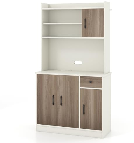 KOMFOTTEU Credenza Alta da Cucina 180 cm, Mobile Cucina Dispensa con Fori per Cavi, Mobile Buffet con 4 Ripiani Regolabili, 3 Armadi, per Soggiorno, Sala da Pranzo, 100 x 40 x 180 cm (Bianco)