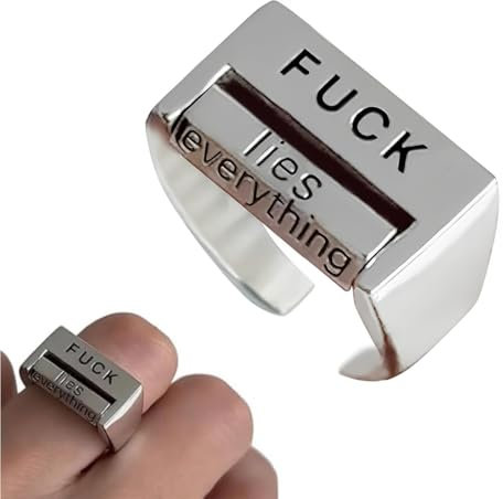 OHREN Kreative Fu * k drehbare Stimmung Kontrolle Ring, lustige rotierende Fuck Ring, einstellbare Angst Ring, Edelstahl Fu * k Square Ring, gravierte Buchstaben Ring, Stimmung Ring