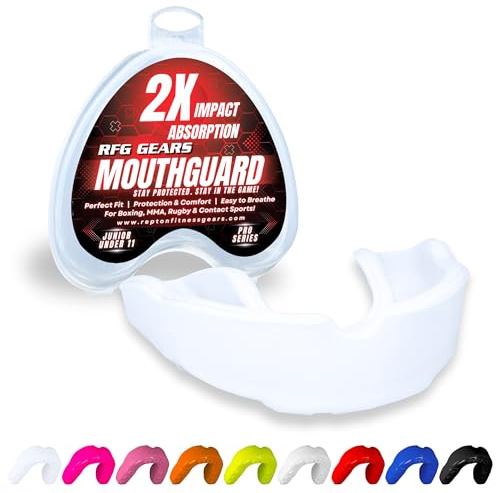 Mouthguard, Adult and Junior Gum Shield Slim Fit with Case for Boxing, Martial Arts, Judo, MMA, Rugby, Karate, Hockey and Other Contact Sports (White, Junior (Under 11))
