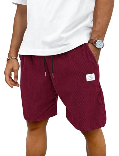 TARAINYA Velours Côtelé Short Homme Coton Stretch Cordon de Serrage été Casual Chino Corduroy Shorts Court Homme avec Poches Rouge XL