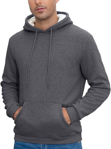 Vorvowry Sweat à Capuche Homme Hiver Pull Polaire Chaud avec Doublure Sherpa Cordon Ajustable et Poches Kangourou Hoodie Confortable pour Temps Froid Gris Foncé L