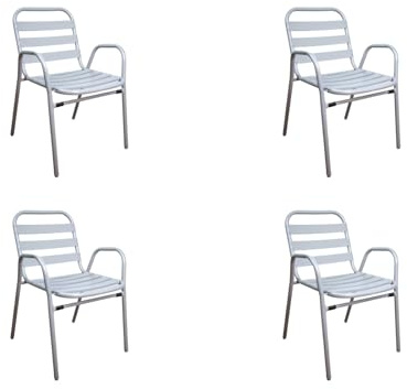 NORDIQ - Sillas Jardin Exterior - Silla Terraza Exterior - Pack de 4 Sillas Apilables - Sillones Terraza de Aluminio Resistente, Ideal para Balcón Jardin o Piscina - Respaldo Alto Clásico - Gris