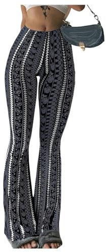 Milumia Women's Boho Yoga Leggings High Waisted Hippie Flared Pants Bell Bottoms Black Medium