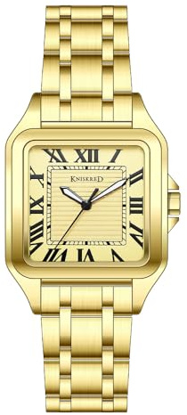 KNISKRED Montre Carrée Classique Homme avec Numérotation Romaine Vintage Et Bracelet en Acier Inoxydable Massif (Or)