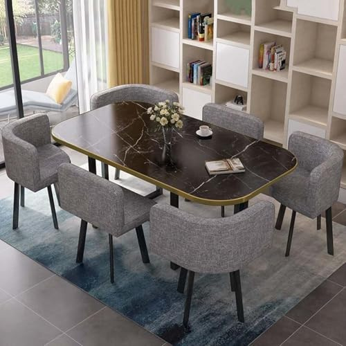 Modernt 150 cm fyrkantigt matbord set med 6 robusta trästolar – mångsidig konferens- och matsalsmöbler, elegant köks- och vardagsrumsdesign