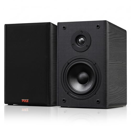 Pyle 5.25” Bookshelf Speakers, Pair of Wired Bookshelf Speakers with Wall Mount Brackets, 2-Way HiFi Home Theater with Paper Cone, Soft Dome Tweeter, Compact Design, 11.5” x 7.5” x 9.5”, Black