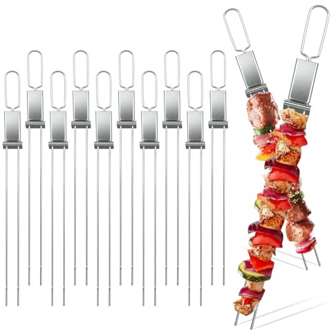 10 stycken kebabspett rostfritt stål, 33 cm grillspett, rostfritt stål, kebabspett tvåzinkig BBQ återanvändbara för camping, grillfest, kött, fisk, grönsaker