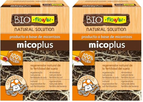 Flower - Bioflower Micoplus | Regenerador Natural de Fertilidad del Suelo | Apto para Agricultura Ecológica | Hongo Beneficioso, 10.3x3.7x14.5 cm, Abono Sólido (Paquete de 2)