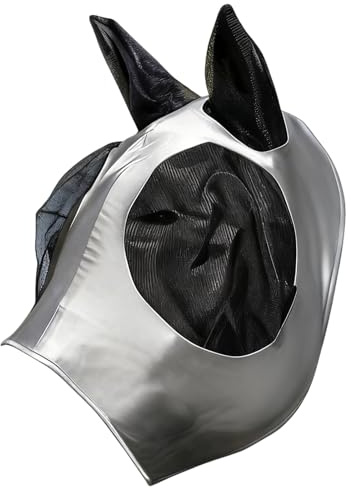 Generisk flugmask för hästar, finmaskig andningsbar hästmask, komplett ansiktsskydd, öppning för huvudet, bekväm passform, grå, 100 x 65 x 46 cm