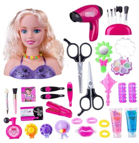 Wxyestna Poupées de Maquillage pour Enfants, 35 pièces, Accessoires de Coiffure, Ensemble Jeu pour Filles Style1