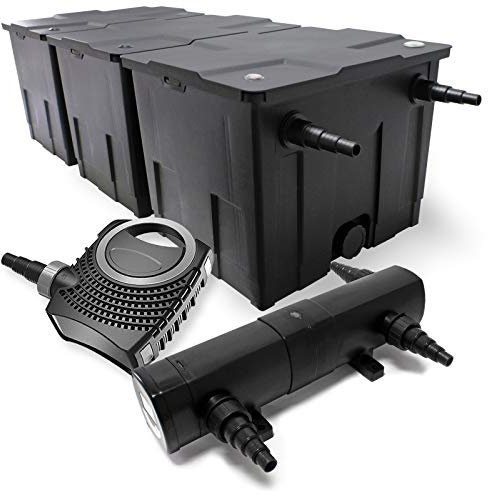 Wiltec Komplett set: CBF-350C dammfilter upp till 90 000 l dammfiltersystem som flödesfilter, NEO10000 SuperECO dammpump 10000l/h 80 W, CUV-218 dammklarare UVC klarare med 18 W