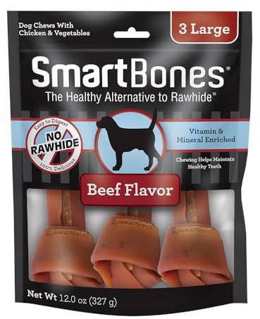 SmartBones Large Chews With Real Beef, Rawhide-Free Chews For Dogs, 3 Count