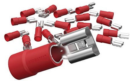 AUPROTEC 10x Flachsteckhülsen 0,5-1,5 mm² rot/Steckbreite 2,8 mm Teilisoliert PVC weiblicher Steckverbinder FDD Kabel-Verbinder aus Messing verzinnt