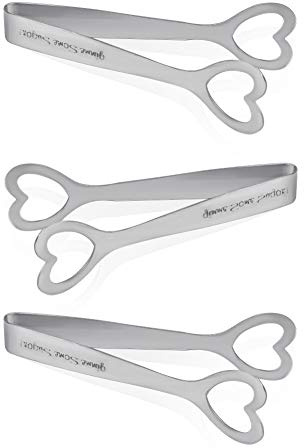 Oisee Sugar Tongs Set of 3,Stainless Steel Shape of Heart Sugar Cube Tongs,Also used as ICE Tongs Kitchen Clips Food Tongs Perfect for Tea Party Wedding Coffee Appetizers (4.2 Inch)