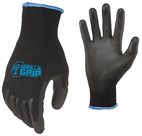 Gorilla Grip Work Gloves, Never Slip Maximum Grip All-Purpose, Gloves for Men, Superior in Wet, Dry, Oily Conditions, Polymer Palm, Medium Size, 25 Pairs, Black/Blue | 25047-25