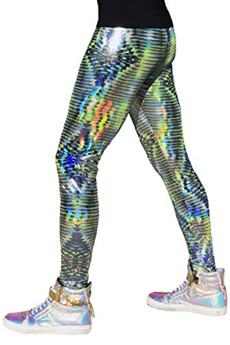 Revolver Fashion / Funstigators Festival Clothing: Men's Holographic Disco Meggings - Made in USA (Dazzle Green, S)