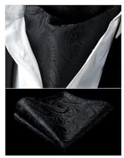 HISDERN Ascot Homme Paisley Floral Cravates Jacquard Mariage Foulard Élégant Ensemble Cravate Classique et Pochette pour Business (Noir 1, One Size)