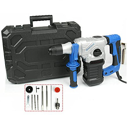 PowerTools, set di punte per trapano con maniglia, martello a percussione, scalpello, perforatore con 1500 W, kit per martello perforatore per calcestruzzo e martello perforatore, con borsa per il