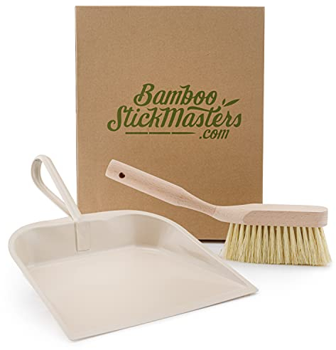 Ensemble Brosse et poêle, poêle en métal avec Brosse en Bois – Poils naturels avec poignée Douce et Ferme pour balayer Nettoyer Les Plans de Travail Cuisine, Tables, Bureaux, sols, Ensemble