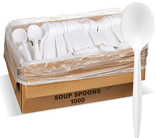 1,000 Plastic Disposable Soup Spoons Bulk White Medium Weight Disposable Silverware Plastic Cutlery Spoons
