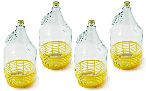 WYSKONT Enghals ballongflaska med fast skruvlock och korg för vintillverkning, dryckesförvaring, servering av transparent glas, 4 stycken x 5 l