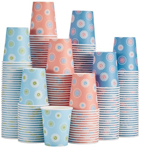 SIUQ 300 Pack Paper Cups 8 oz, Disposable Coffee Cups, Paper Coffee Cups 8 oz, Colourful Hot/Cold Beverage Drinking Cup for Water Juice or Tea, Office Party Home Travel - Daisy