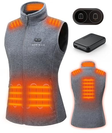 HEWINZE Polaire Gilet chauffant grise Femmes avec batterie incluse, veste chauffage usb, utilisée pour le ski, le camping, la pêche sur glace et d'autres activités de plein air.