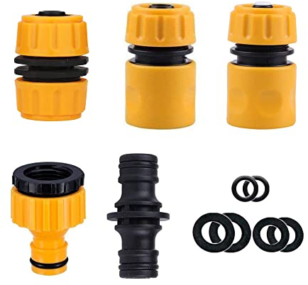 TOPWAYS Garden Hose Pipe Connectors Kit, 2in1 Threaded Tap Connector, Hose Repair and End Quick Connector, Hose Waterstop Connector, Double Male Snap Connector, Spares Kit Hose Attachments 5PCS
