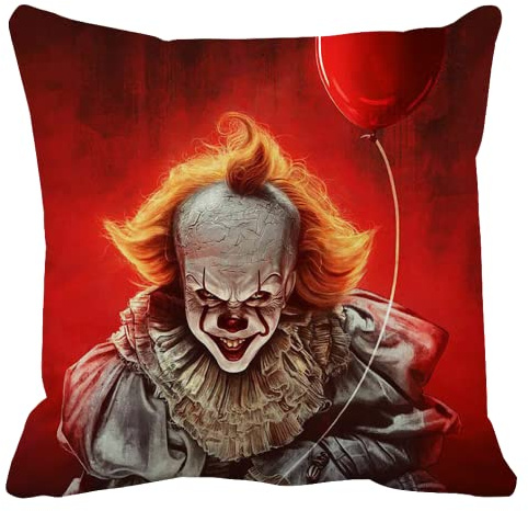 The Beach Stop Horror Movie Pennywise Scary Clown Scatter Cushion Cover | Unique Home Decor Inspo Gift Idea | 45x45cm 18x18” | Pennywise Red