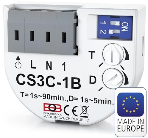 ELEKTROBOCK CS3C-1B Zeitrelais - Nachlaufrelais 230 V mit Steckklemmen - Verzögerte Einschaltung - Für Lüfter & Beleuchtung - Unterputz