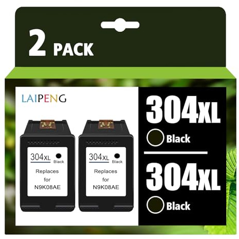 LAIPENG 2 Schwarz 304XL 304 XL Patronen kompatibel für HP Envy 5000 5010 5030 5032 DeskJet 2600 2620 2622 2630 2633 3720 3730 3733 3750 3760 3762 5010 5020 5032 Drucker Multipack (BK*2)