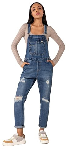Nina Carter - Salopette da donna in jeans denim boyfriend, look usato, tuta estiva, M