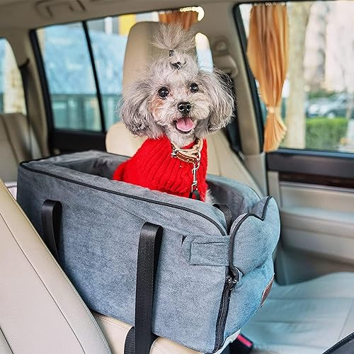 Arkyomi Hunde autositz,Mittelkonsole für Hunde Katzen,kleine Stabiler hundeautositz mit Gurt,Abnehmbarer Waschbar hundesitz für Katzen mittlere Hunde bis 6 kg Gray