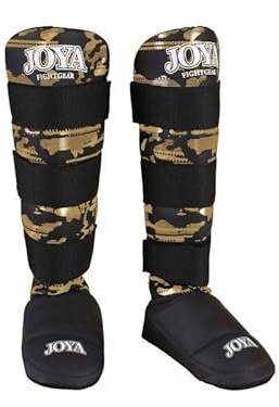 JOYA Protège-tibias Kickboxing - CAMO V2 - Doré Taille S - Fabriqué en cuir synthétique de qualité supérieure - Pour sports de combat - Protège-tibias - Muay Thai Kickboxing Joya Fight Gear