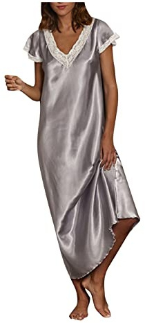 Dinglong Pijama de Manga Corta con Cuello en V para Mujer, Vestido Largo, Camisones, Ropa de Dormir Kaftan combinación Mujer Verano Vestido Rojo Mujer Verano Vestido Talla Grande Mujer