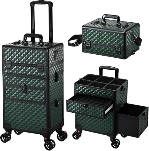 Maleta Maquillaje Grandes Maletin Maquillaje Profesionales Caja Maquillaje Maletin de Manicura para manicuristas, maquilladores y estilistas, Verde