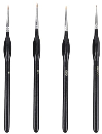 JIADEXIN Feine Detail Pinsel Set - 4 Stück Miniatur Pinsel Zeichenpinsel Schwarz Künstlerpinsel Malen für Künstler, für Acryl, Öl, Aquarell, Nail Art (Größen 0, 00, 000, 00000)
